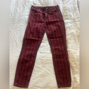 PAIGE Hoxton Ankle Skinny Red Linear Catcher Plaid Jeans High Waisted Sz 27